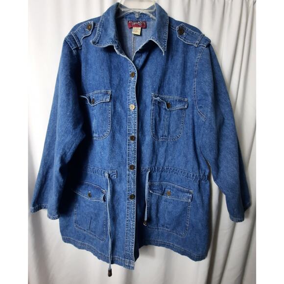 Denim & Co blue jean button down tie at the waist jacket 2X - Picture 4 of 10